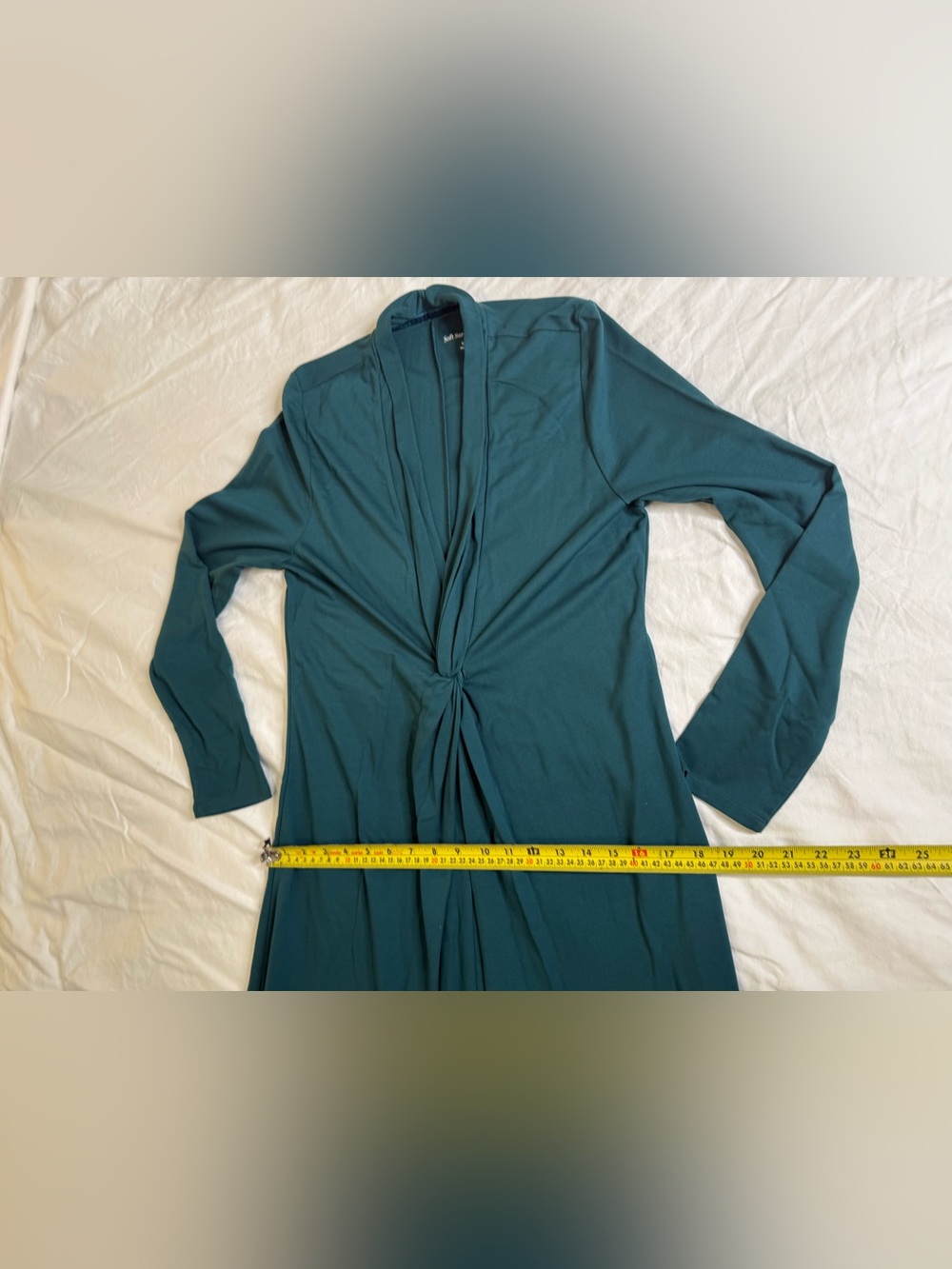 Soft Surroundings Peacock Teal Twist Front Maxi Dress Grecian Goddess Med NWOT - Picture 12 of 13